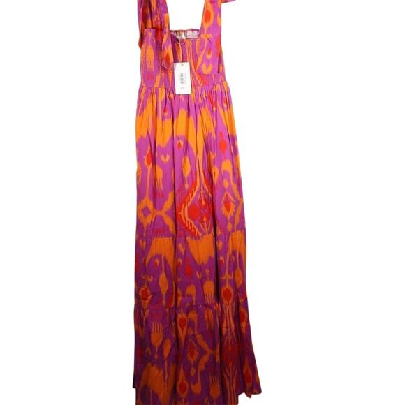 New Sheridan French Women's Maxi Bow Dress Sunset Ikat Large Multicolor 2308-30 - Picture 2 of 13